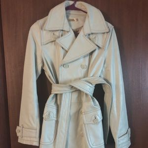 Long Ivory Leather Trench Coat